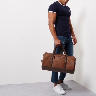 Brown soft faux leather holdall bag